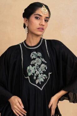 Jayanti Reddy Black Floral Embellished Cape Style Top -Deals Haute Togs Store 25523jr1 4