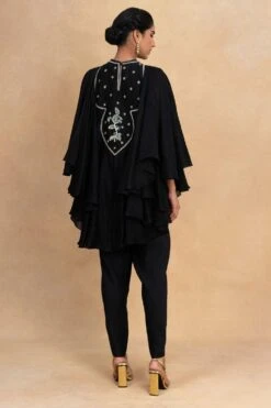 Jayanti Reddy Black Floral Embellished Cape Style Top -Deals Haute Togs Store 25523jr1 5