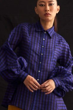Amrich Blue Handwoven Checkered Shirt 11 Amrich Blue Handwoven Checkered Shirt -Deals Haute Togs Store 25923aml42 3
