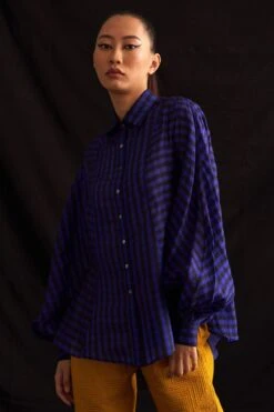 Amrich Blue Handwoven Checkered Shirt 14 Amrich Blue Handwoven Checkered Shirt -Deals Haute Togs Store 25923aml42 6