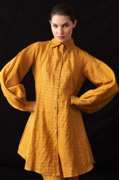 Amrich Nura Metallic Button Down Yellow Shirt 9 Amrich Nura Metallic Button Down Yellow Shirt -Deals Haute Togs Store 25923aml70 3