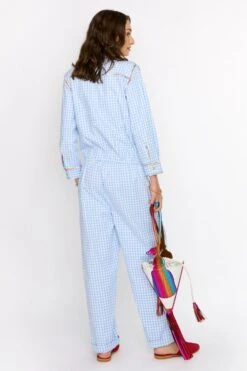 Rara Avis Sky Blue Hand Embellished Checkered Jumpsuit -Deals Haute Togs Store 25ra26 4