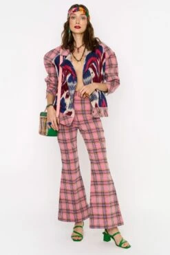 Rara Avis Pink Checkered Flared Pants