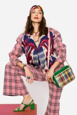 Rara Avis Pink Checkered Flared Pants -Deals Haute Togs Store 25ra60 3