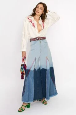 Rara Avis Washed Blue Flared Denim Pants