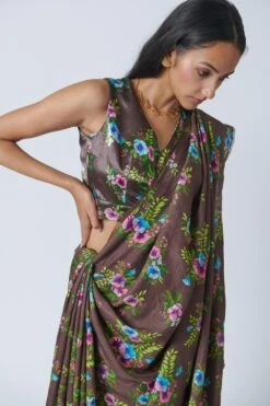 Nadiya Paar Woody Brown Floral Blouse -Deals Haute Togs Store 2623np14 2