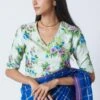 Nadiya Paar Off White V-neck Floral Blouse -Deals Haute Togs Store 2623np21 1