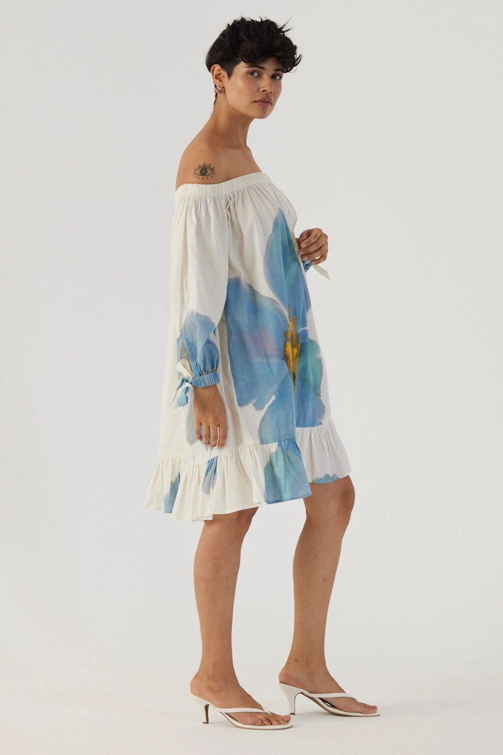 YAM Blue Poppies Off Shoulder Dress 4 YAM Blue Poppies Off Shoulder Dress - Image 2