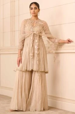 Tarun Tahiliani Champagne Gold Floral Embellished Sharara Set