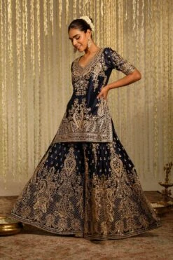 Sheetal Batra Aafiya Rich Blue Floral Embellished Kurta Set -Deals Haute Togs Store 2712s23b32 3