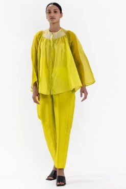 Medium Lime Shibori Gathered Top