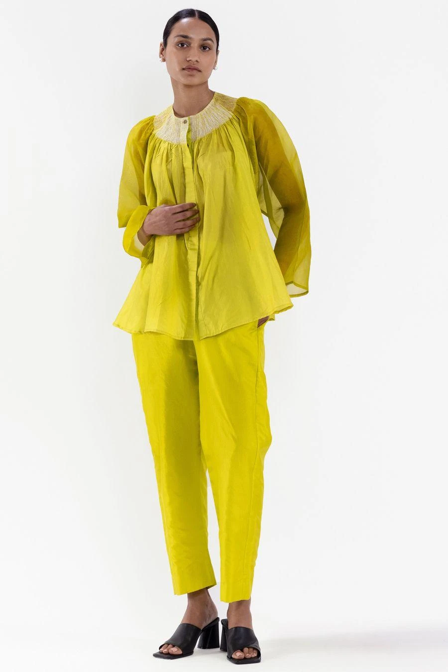 Medium Lime Shibori Gathered Top 3 Medium Lime Shibori Gathered Top - Image 2