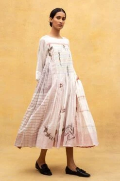 Injiri Off White Cotton Silk Dress