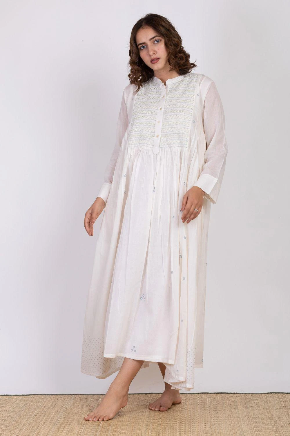 Ekadi White Hand Embroidered Block Print Dress 3 Ekadi White Hand Embroidered Block Print Dress