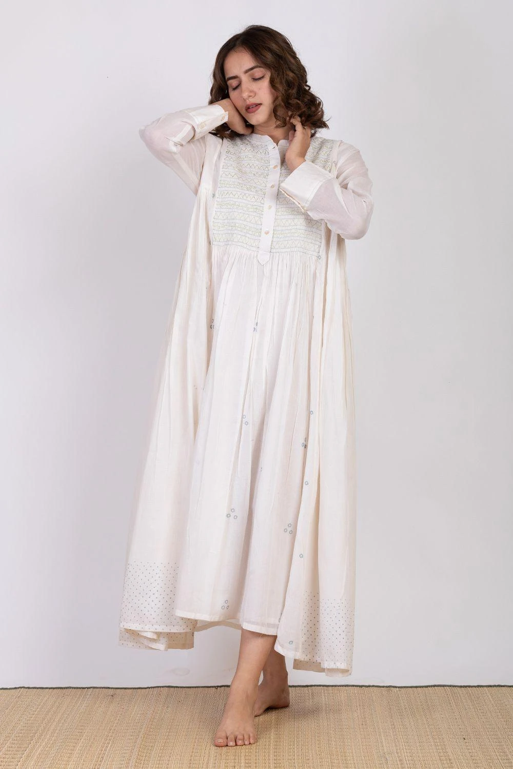 Ekadi White Hand Embroidered Block Print Dress 5 Ekadi White Hand Embroidered Block Print Dress - Image 3