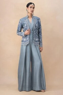 Jayanti Reddy Grey Zardosi Embellished Jacket Set