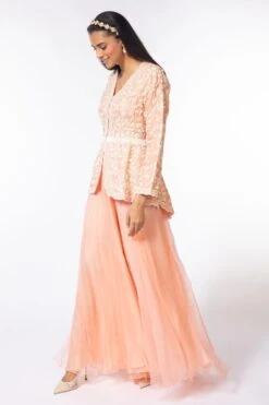 Devika Bhayana Pink Embroidered V Neck Jacket & Sharara Set