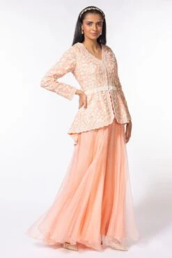 Devika Bhayana Pink Embroidered V Neck Jacket & Sharara Set -Deals Haute Togs Store 297 devb8 3