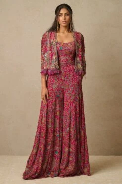 Tarun Tahiliani Pink Zardosi Embellished Gilet Set
