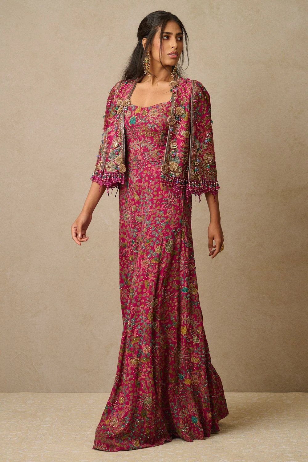 Tarun Tahiliani Pink Zardosi Embellished Gilet Set 4 Tarun Tahiliani Pink Zardosi Embellished Gilet Set - Image 2