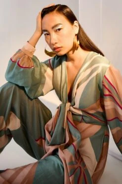 Twinkle Hanspal Iris Teal Printed Jumpsuit With Tie-up Detail -Deals Haute Togs Store 29th33 3