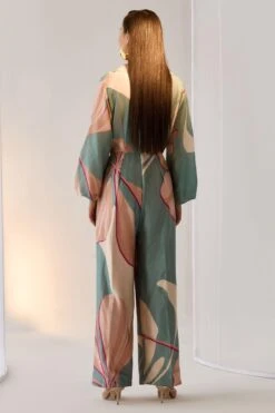Twinkle Hanspal Iris Teal Printed Jumpsuit With Tie-up Detail -Deals Haute Togs Store 29th33 4