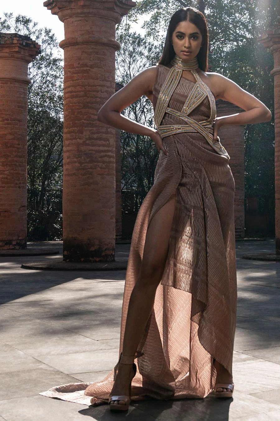 Abhishek Sharma Off-shoulder Textured Metallic Draped Dress 4 Abhishek Sharma Off-shoulder Textured Metallic Draped Dress - Image 2