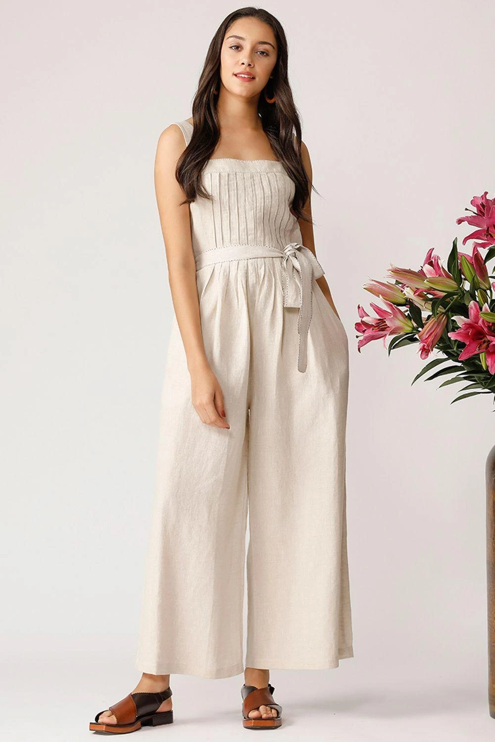 Payal Pratap Beige Linen Strappy Jumpsuit 3 Payal Pratap Beige Linen Strappy Jumpsuit