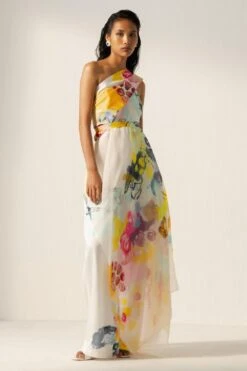 Richa Khemka White One Shoulder Jumpsuit & Drape