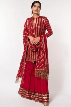 Nakul Sen Red Sheeted Sharara Set