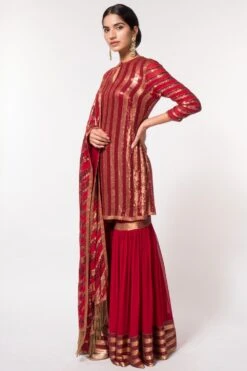 Nakul Sen Red Sheeted Sharara Set -Deals Haute Togs Store 305ns3 3