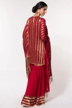 Nakul Sen Red Sheeted Sharara Set -Deals Haute Togs Store 305ns3 5