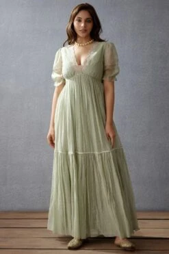 Torani Sage Green Handblock Printed Dress