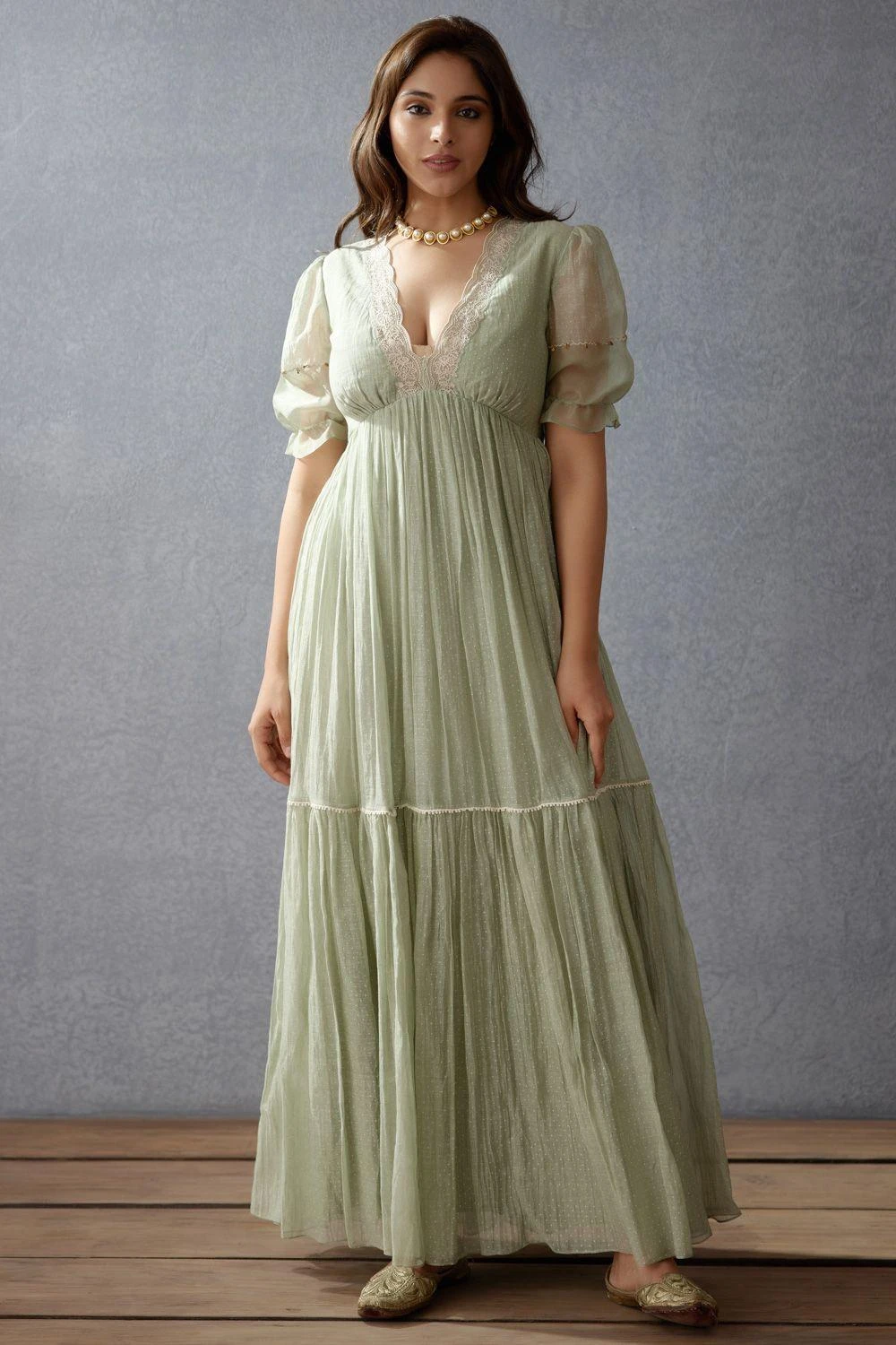 Torani Sage Green Handblock Printed Dress 3 Torani Sage Green Handblock Printed Dress