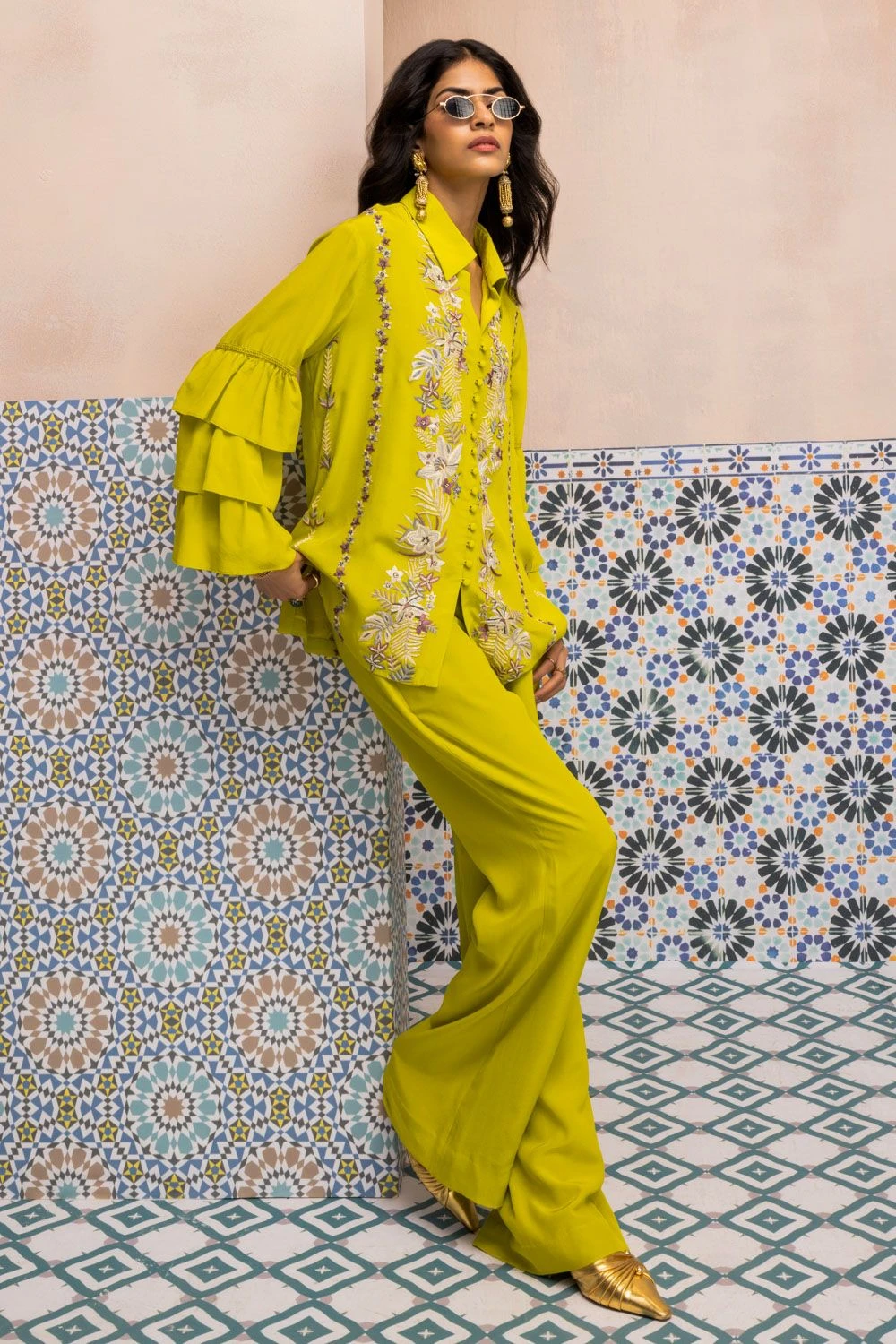 PATINE Ella Lush Lime Gara Frill Shirt 4 PATINE Ella Lush Lime Gara Frill Shirt - Image 2