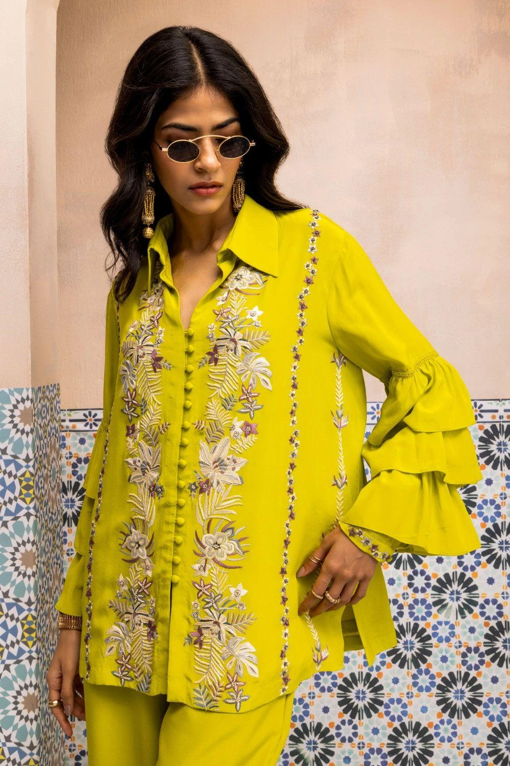 PATINE Ella Lush Lime Gara Frill Shirt 5 PATINE Ella Lush Lime Gara Frill Shirt - Image 3