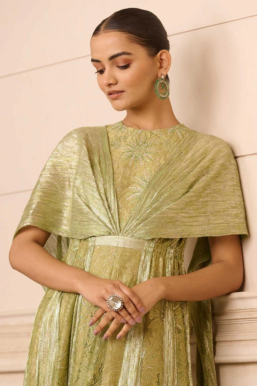 Tarun Tahiliani Sage Green Crystal Embellished Jumpsuit 5 Tarun Tahiliani Sage Green Crystal Embellished Jumpsuit - Image 3