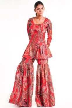 Aisha Rao Red Printed & Embellished Sharara Set -Deals Haute Togs Store 315104 4