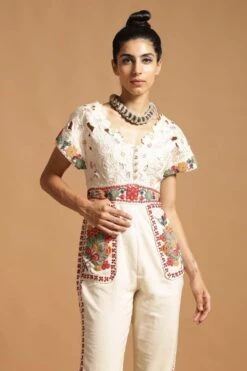 Chandrima Ivory Cotton Jumpsuit With Cutwork Detail -Deals Haute Togs Store 319654 2