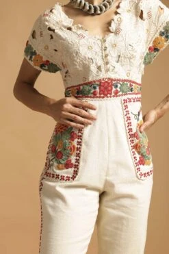 Chandrima Ivory Cotton Jumpsuit With Cutwork Detail -Deals Haute Togs Store 319654 3