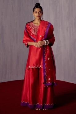 Amisha Kothari Red Zardosi Embellished Sharara Set