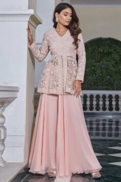 Devika Bhayana Pink Embroidered Peplum & Sharara