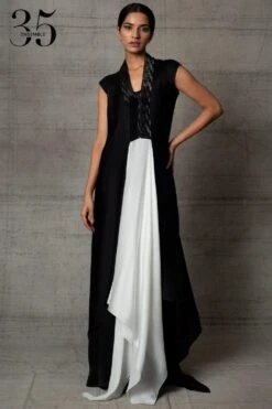 Amit Aggarwal Black & White Metallic Dress