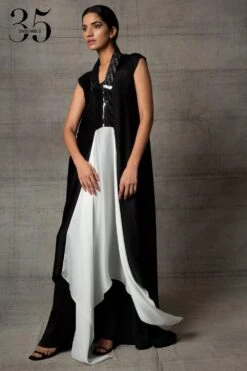 Amit Aggarwal Black & White Metallic Dress -Deals Haute Togs Store 410am13 3