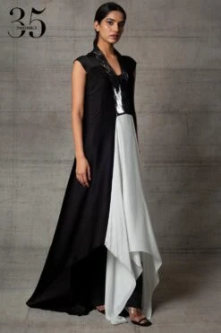 Amit Aggarwal Black & White Metallic Dress -Deals Haute Togs Store 410am13 4
