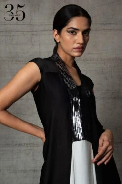 Amit Aggarwal Black & White Metallic Dress -Deals Haute Togs Store 410am13 5