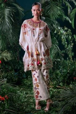 Chandrima Ivory Placement Applique Pants