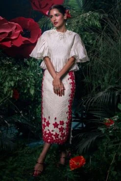 Chandrima Ivory Plumeria Skirt