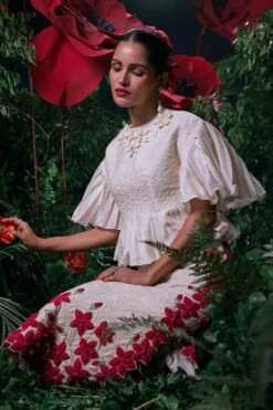 Chandrima Ivory Plumeria Skirt -Deals Haute Togs Store 41123cm65 3