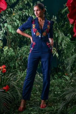 Chandrima Indigo 3-D Floral Jumpsuit
